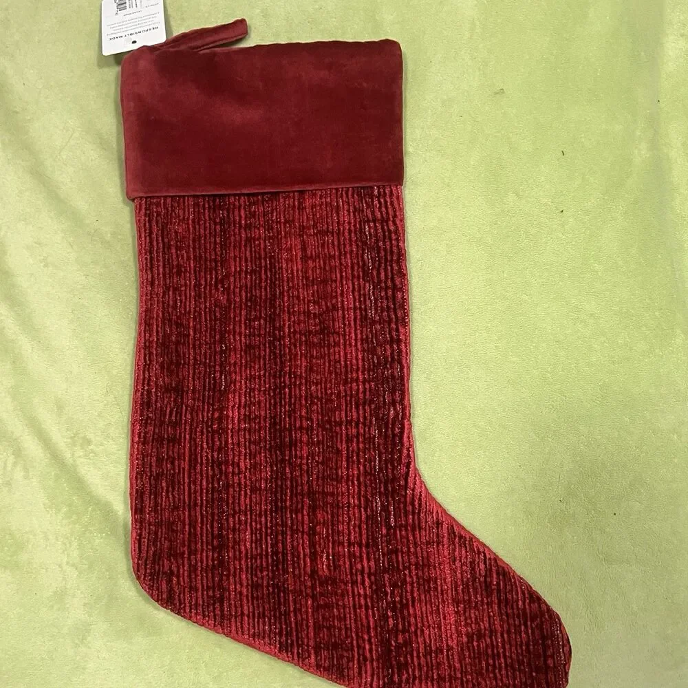 New Pottery Barn RED Chenille Christmas Stocking approx 20